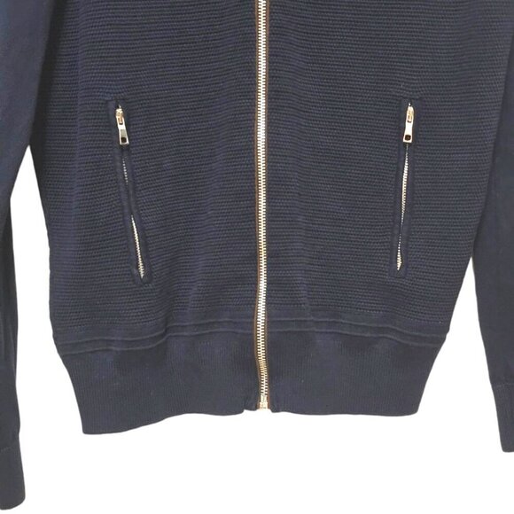 Zara Navy Mock Neck Ribbed Knit Long Sleeve Lightweight Zip Jacket Sz M - Picture 2 of 6